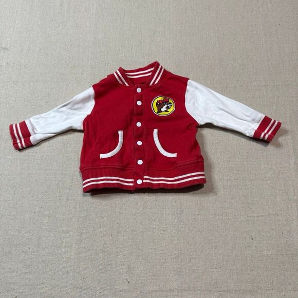 Baby Bucee's Red White Striped Varsity Jacket Size 3-6 Months Cotton Blend See p - Picture 1 of 3